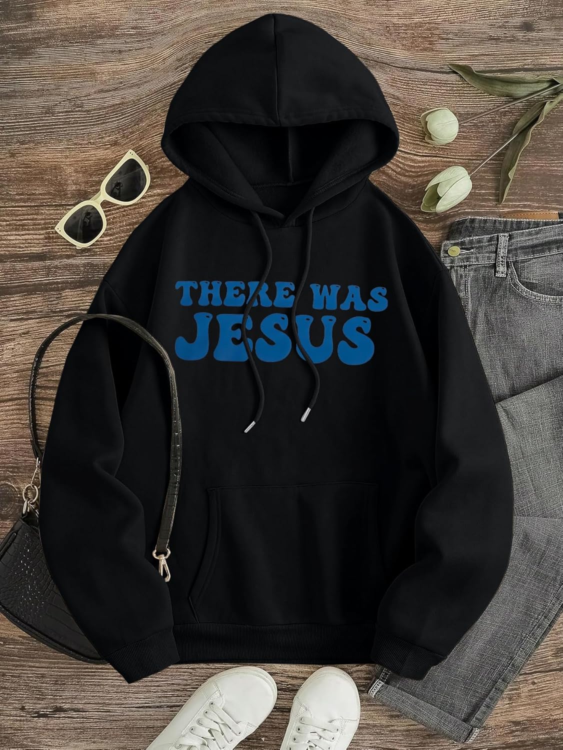 ALLTB There Was Jesus Hoodie Women Christian Sweatshirt Religious Faith Sayings Sweater Bible Verse Pullover Tops - Image 3