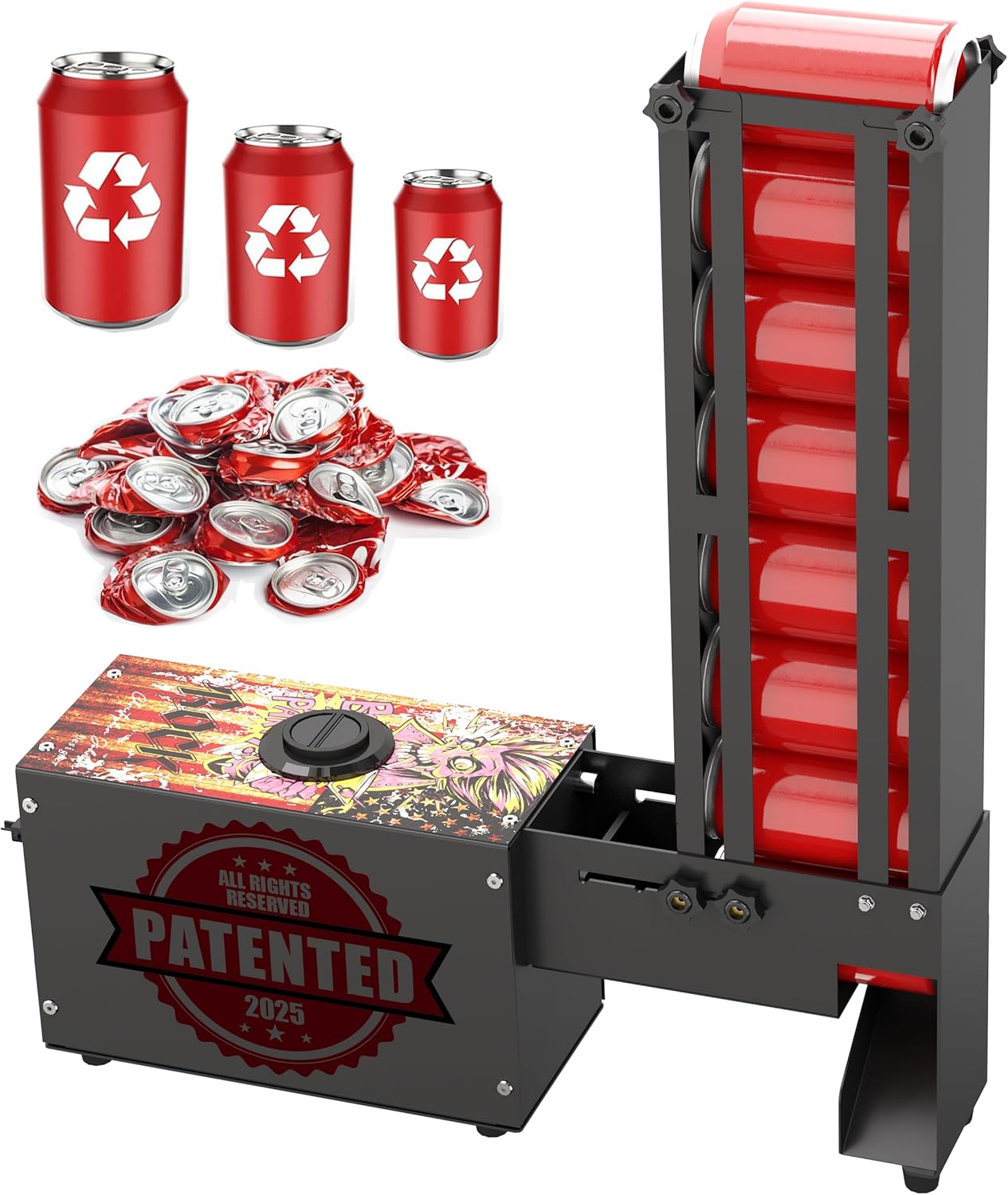 Can Crusher Electric – Can Compactor for Aluminum Soda Cans, Automatic Crushing Machine for Home Recycling Black