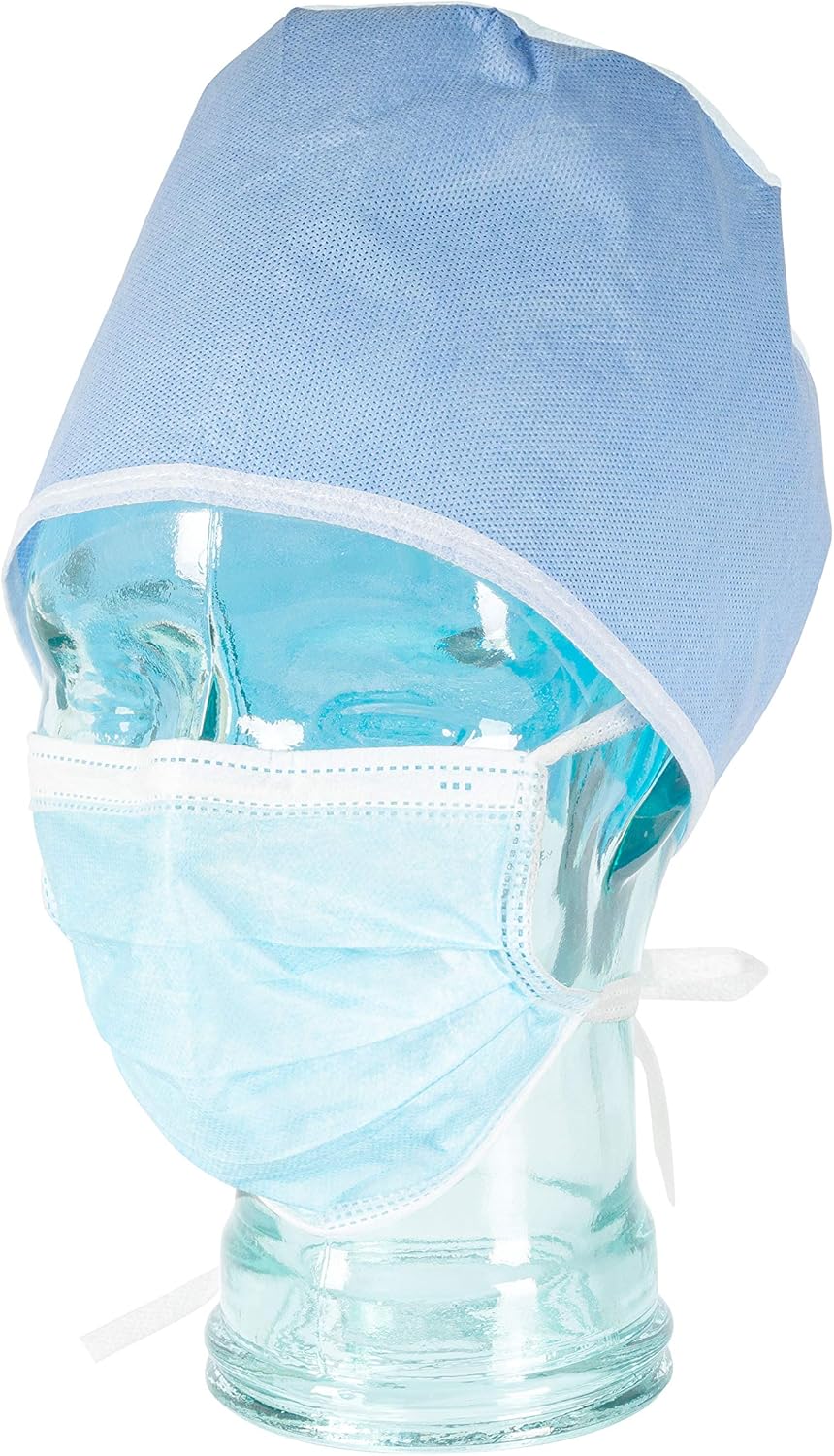 SF OP - 100 gorros desechables de color azul, bandana quirúrgica una vez – Gorro de cocinero transpirable con encuadernación ideal para hospitales y consultas médicas