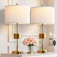 Vista 1 de QiMH Lámpara de mesa para sala de estar con puertos USB A+C, lámparas de noche doradas para dormitorios, juego de 2 con control táctil, lámpara