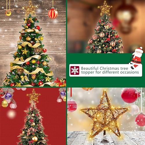 Miniatura 6 de Decoración para árbol de Navidad, 30 luces LED, ratán natural, estrella para árbol de Navidad, decoración de fiesta