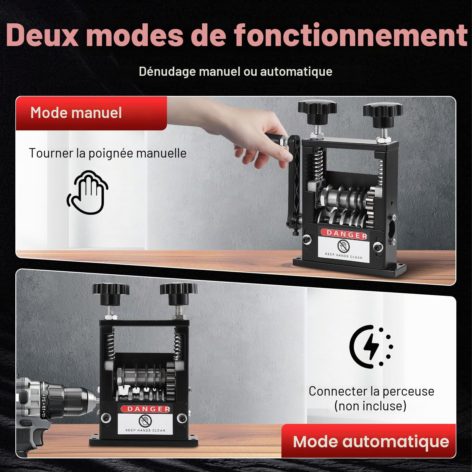Pince à Dénuder, Machine à Dénuder Pince à Automatique 6 Trous (3-17 Mm) Outil De Dénudage Manuel/électrique (2 Modes) Dénudage Simultané De 5 Fils Machine à Tricoter électrique