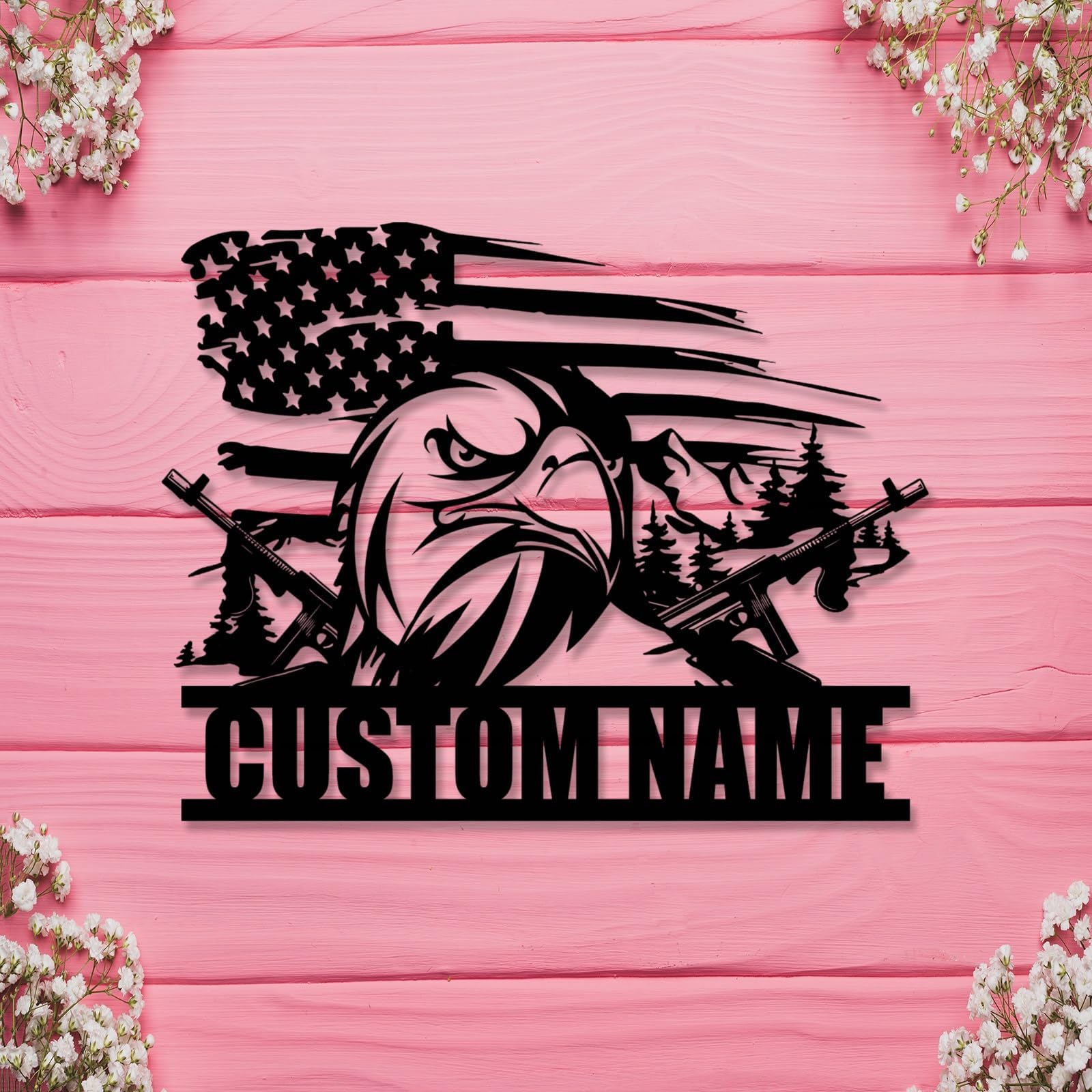 Custom US Flag Eagle Metal Wall Sign,Custom Eagle American Flag Metal Wall Art,Eagle Sign,Custom Eagle's Nest Monogram,American Bald Eagle Home Living Room Outdoor Wall Hanging Decorate Gifts