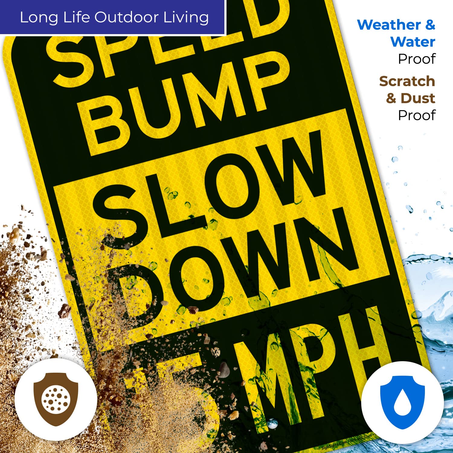 Speed Bump Slow Down 15 Mph Sign, 12x18 Inches, 3M EGP Reflective .063 Aluminum, Fade Resistant, Made in USA