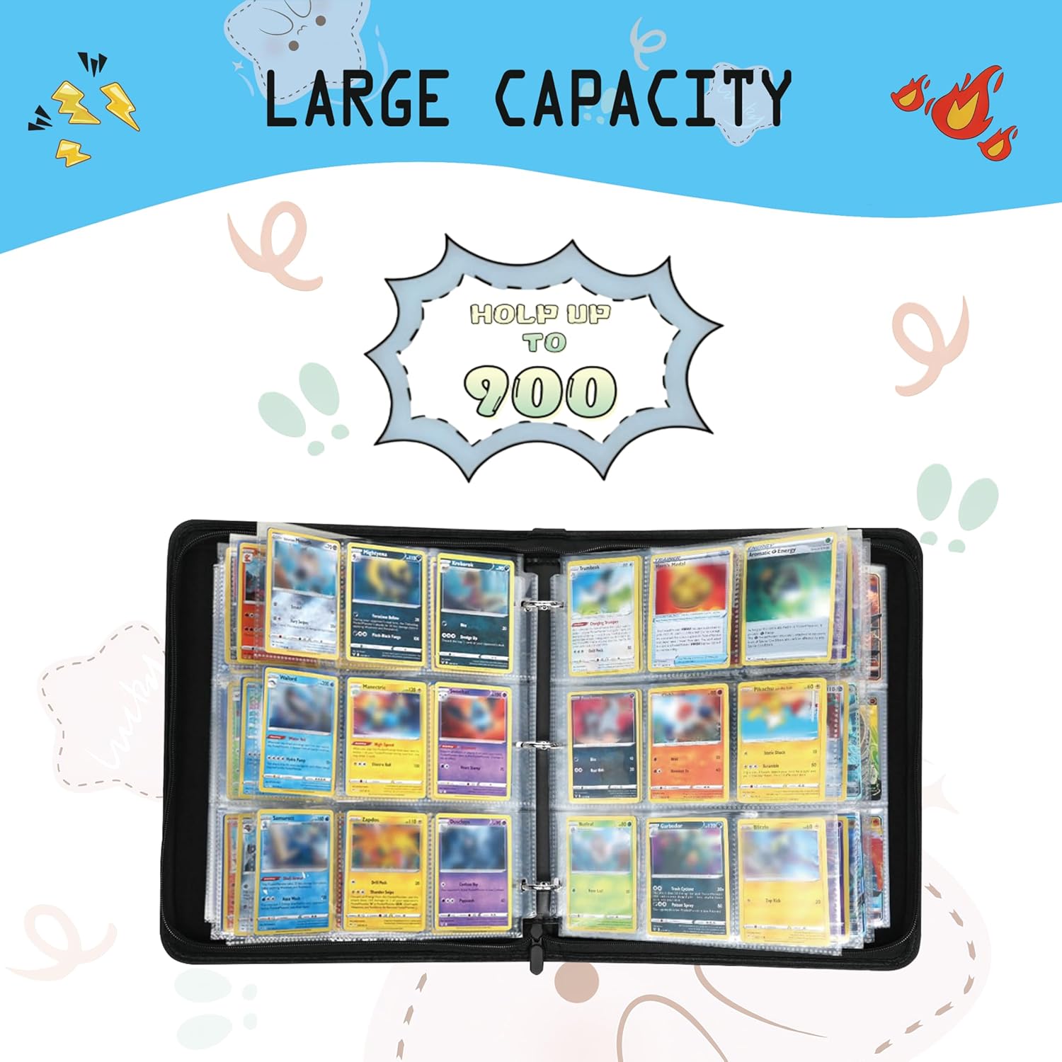 Card Binder 9 Pocket,Trading Card Binder 900 Pockets,Card Collection Albums Holder,50 Removable Sleeves,Double Sided Pocket,with Zip and Portable Strap,for TCG Game Sport Collectible Cards