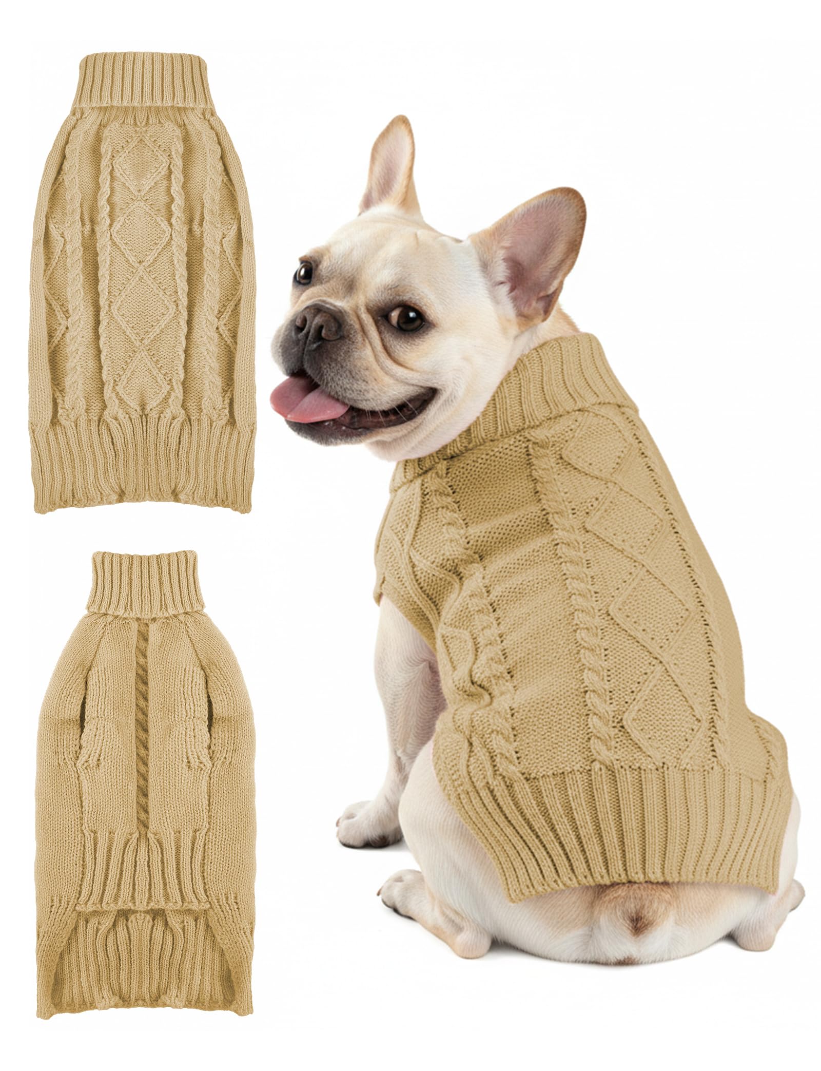 Dog Sweaters for Small Medium Large Dogs Cats, Soft Warm Turtleneck Pullover Solid Cable Knit Fleece Stretch Pet Clothes,Classic Fuzzy Coat for Puppy Girl Boys for Fall Winter Cold Weather