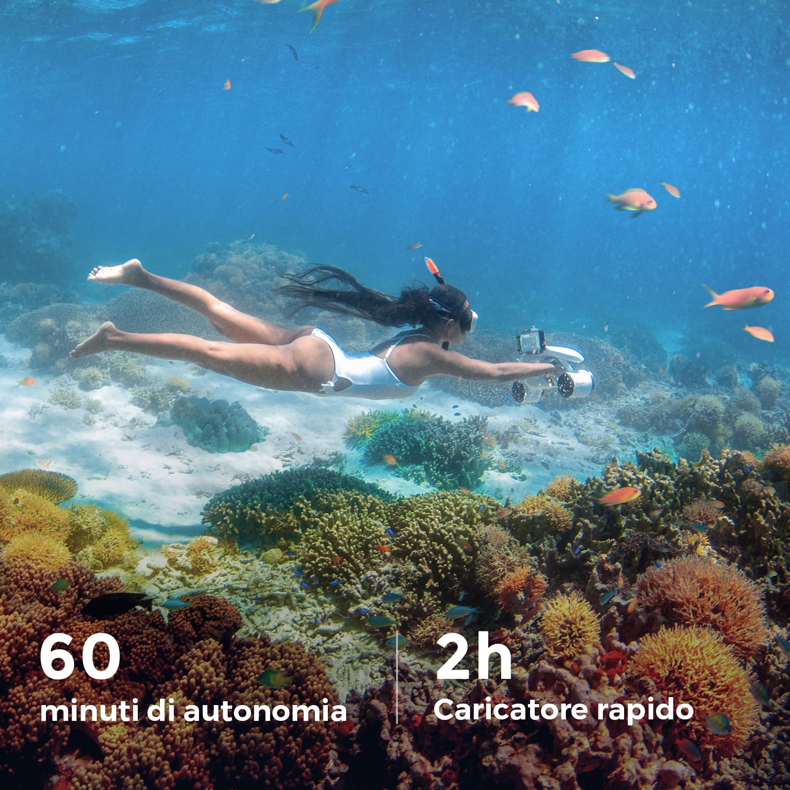 Scooter sumergible Mix Pro Dual Motor - 3 modos de velocidad, 60 minutos de autonomía, profundidad de 40 m, con soporte para cámara y alarma de batería baja para piscina, buceo, snorkel (blanco)
