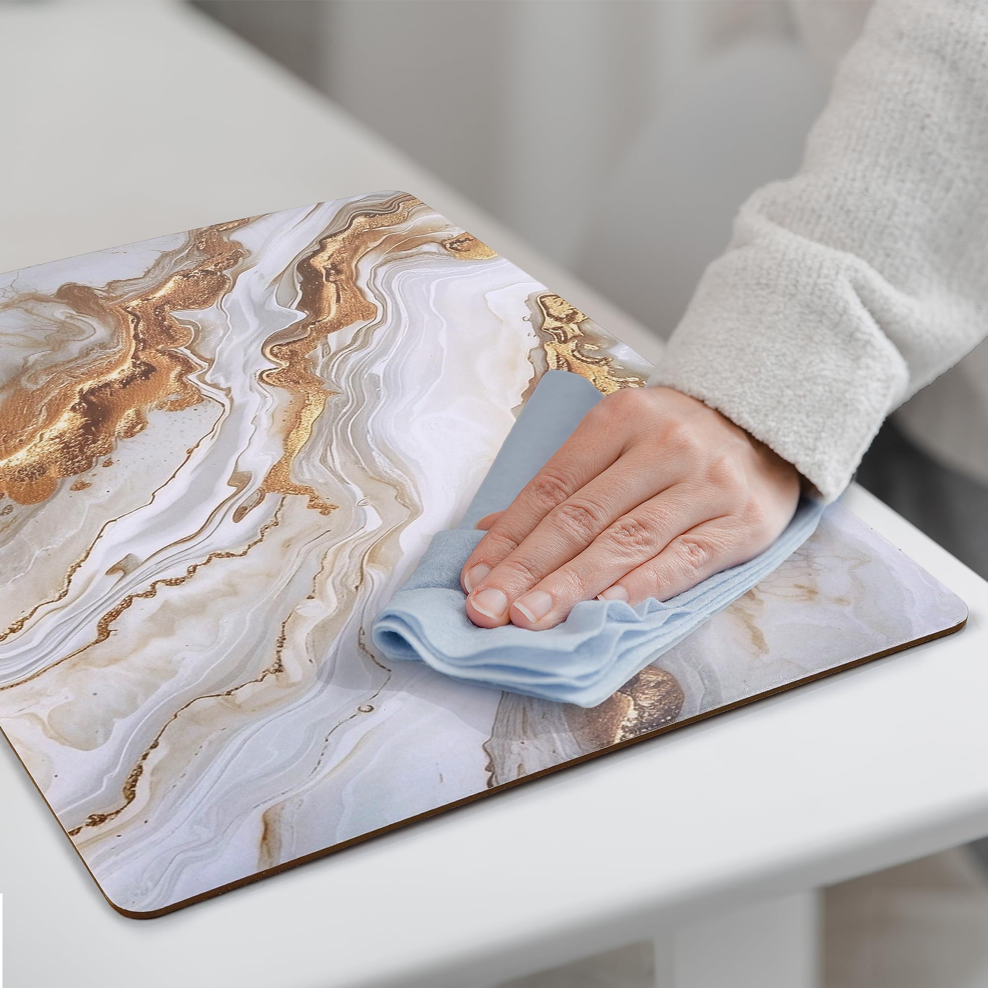fanquare Cork Placemats Rectangular Placemats and Coaster Sets 4 White Ink and Wash Painting Marble Place Mats for Table Waterproof Heat Resistant Table Mats for Kitchen Home Decor 41 * 31cm - Image 4