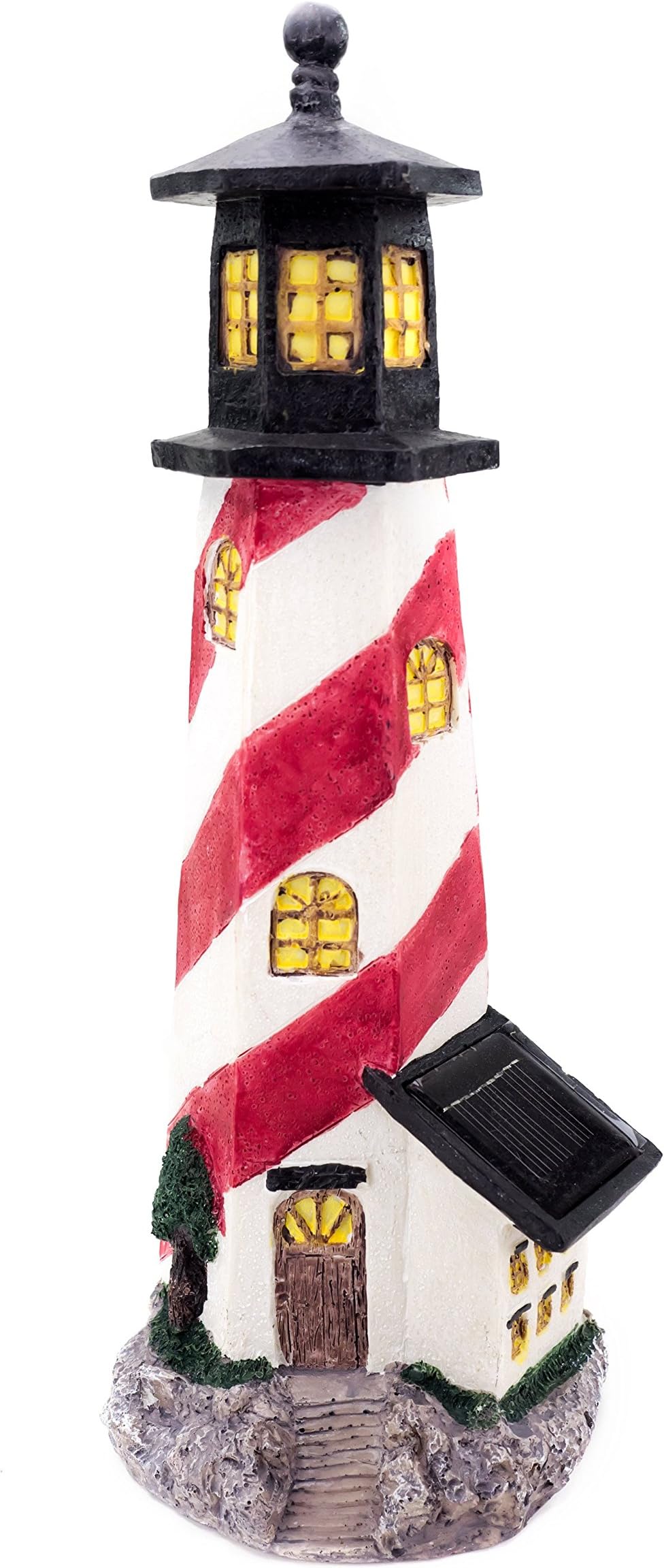 Red and White Lighthouse Solar Garden Light