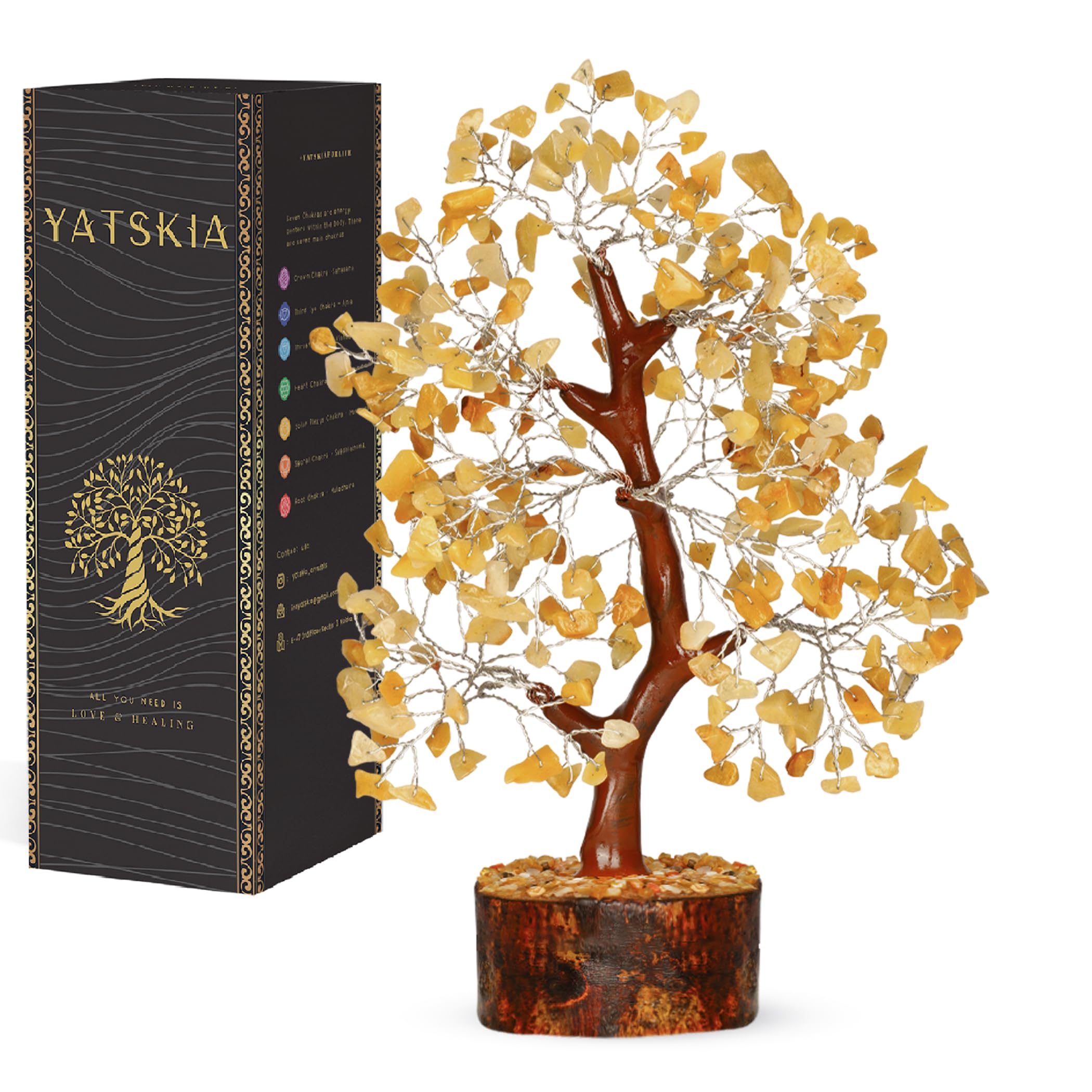 YATSKIA Yellow Aventurine - Crystal Tree, Yellow Crystal, Gem Tree, Chakra Tree, Artificial Trees, Crystal Tree for Positive Energy, Holistic Gifts for Women, Tree for Home Decoration