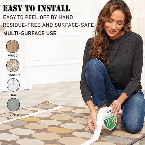 Miniatura 3 de Yyxlife - Cinta adhesiva de doble cara para alfombras extraíble multiusos de agarre para suelos de madera dura alfombras al aire libre alfombras