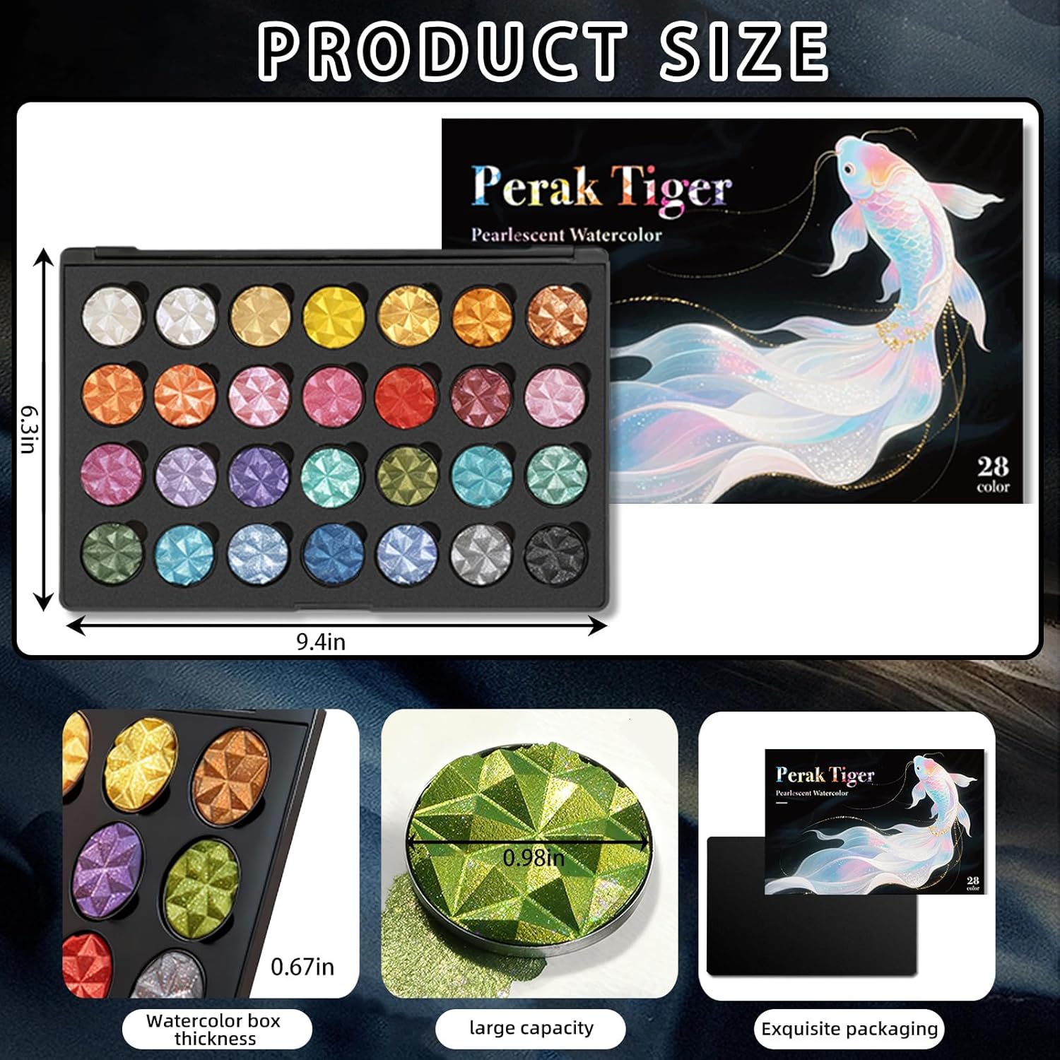 AUK 28 Colors Metallic Watercolor Paints for Adult Artists, Glitter Watercolors Paint Iridescent Pearlescent Watercolors Travel Watercolor Christmas Gifts