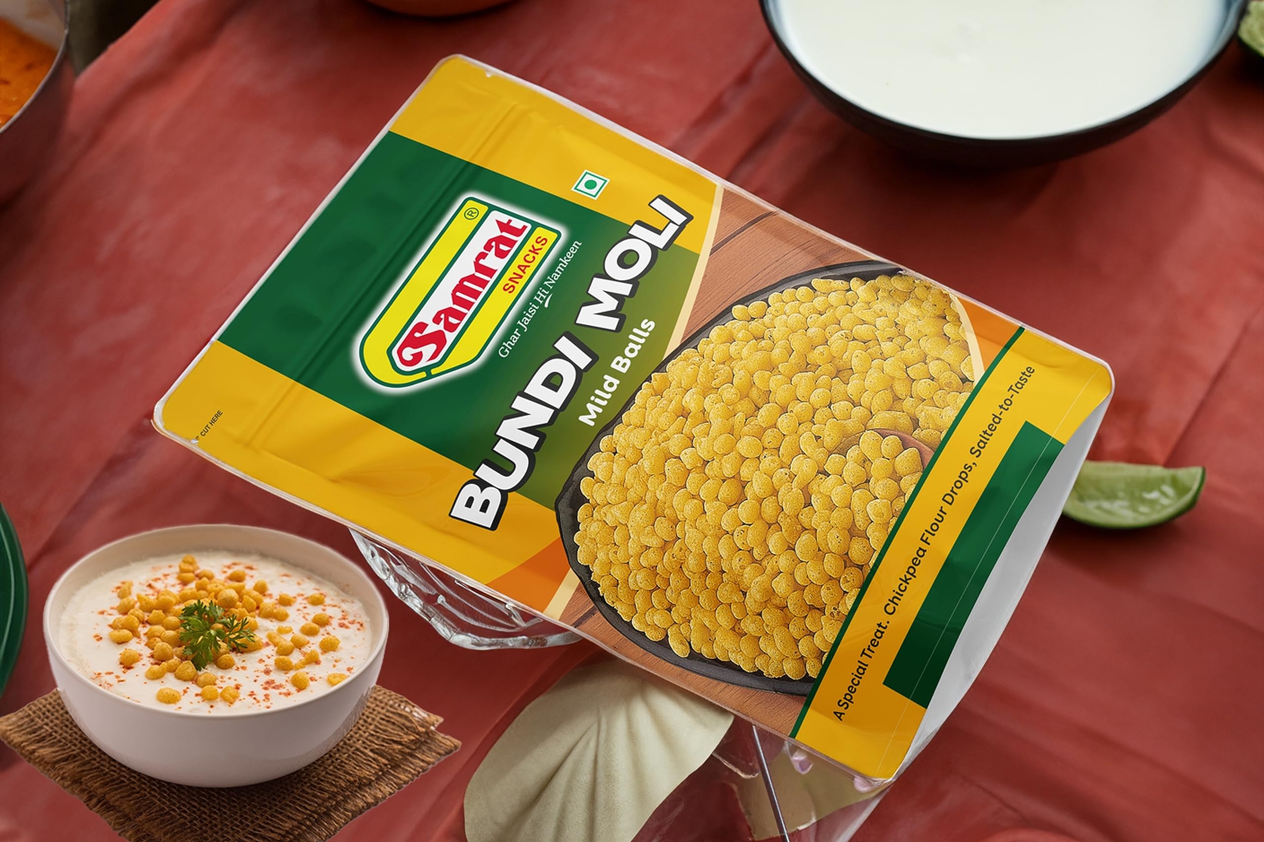 Samrat | Bundi Moli Mild Balls Magic of Crunchy & Crispy Namkeen for Chaat & Raita Snacks | Ghar Jaisi Hi Namkeen | (1 KG) 1