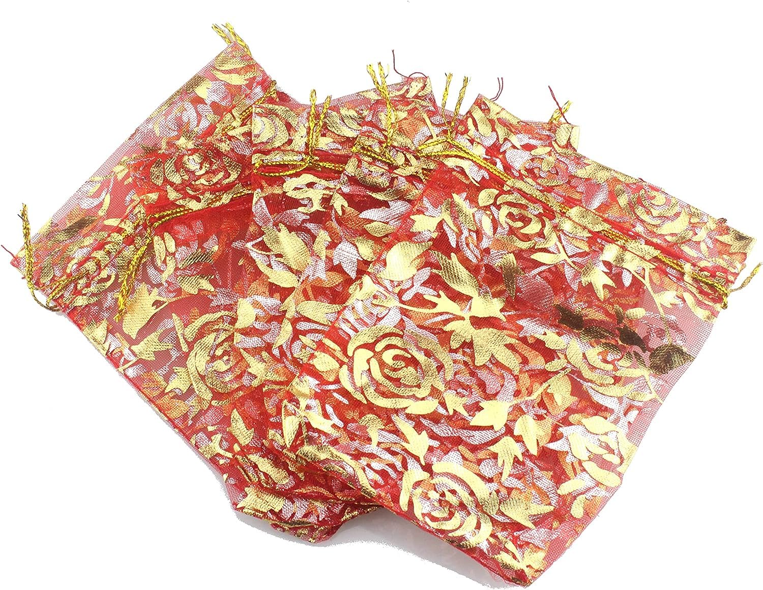 EliteKoopers10pcs Red Organza Bag Potli Jewellery Candy Pouch Wedding Party Favour Gifts - 7x10cm