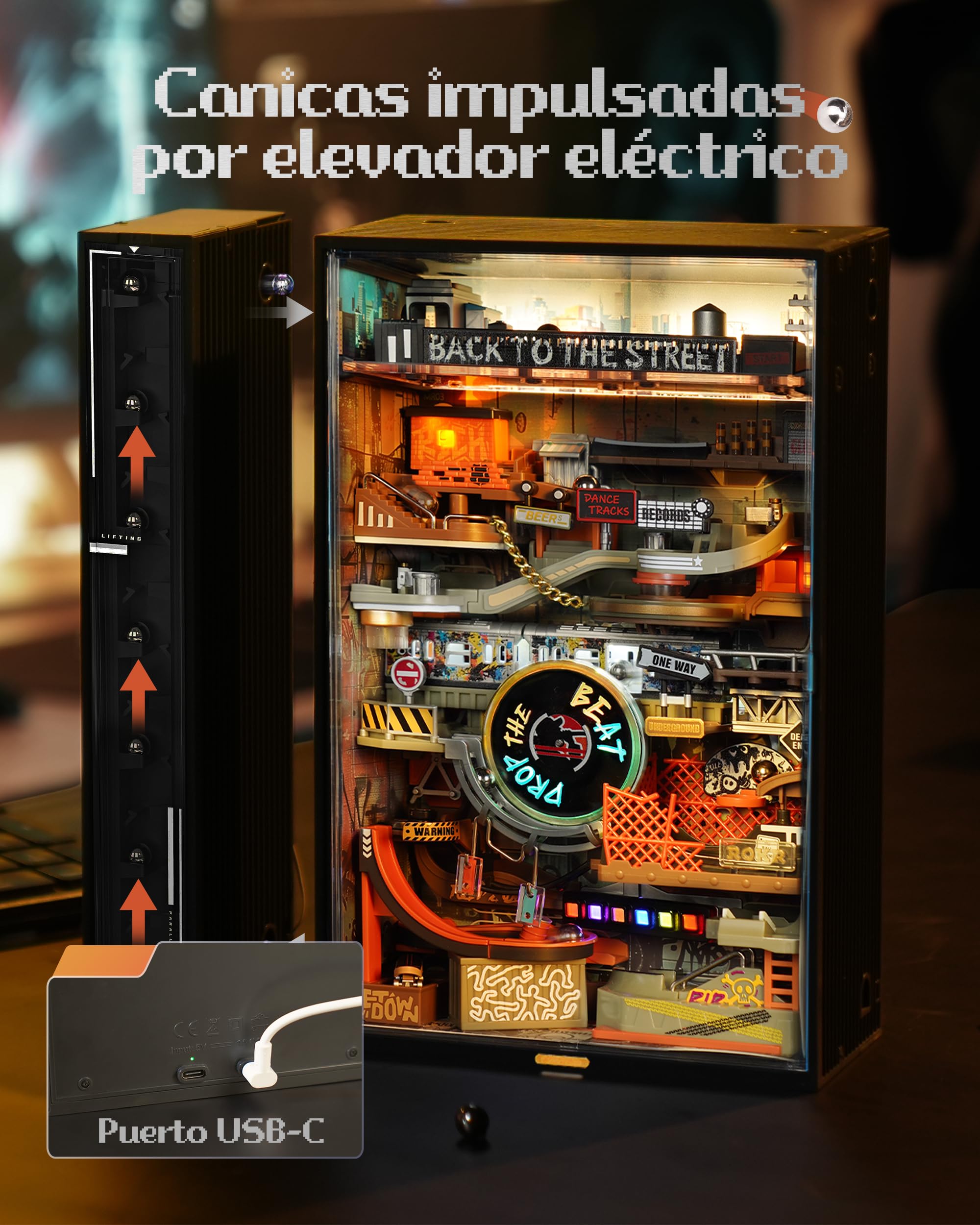 ROBOTIME Maqueta 3D De Pista De Canicas Con Luz LED | Rompecabezas De Construcción Para Adultos, Decoración De Escritorio Gamer, MR01S