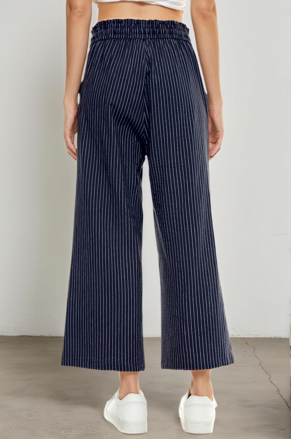 LNX Womens Linen Capri Pants Wide Leg High Waisted Drawstring Casual Cropped Pants with Pockets - Image 2