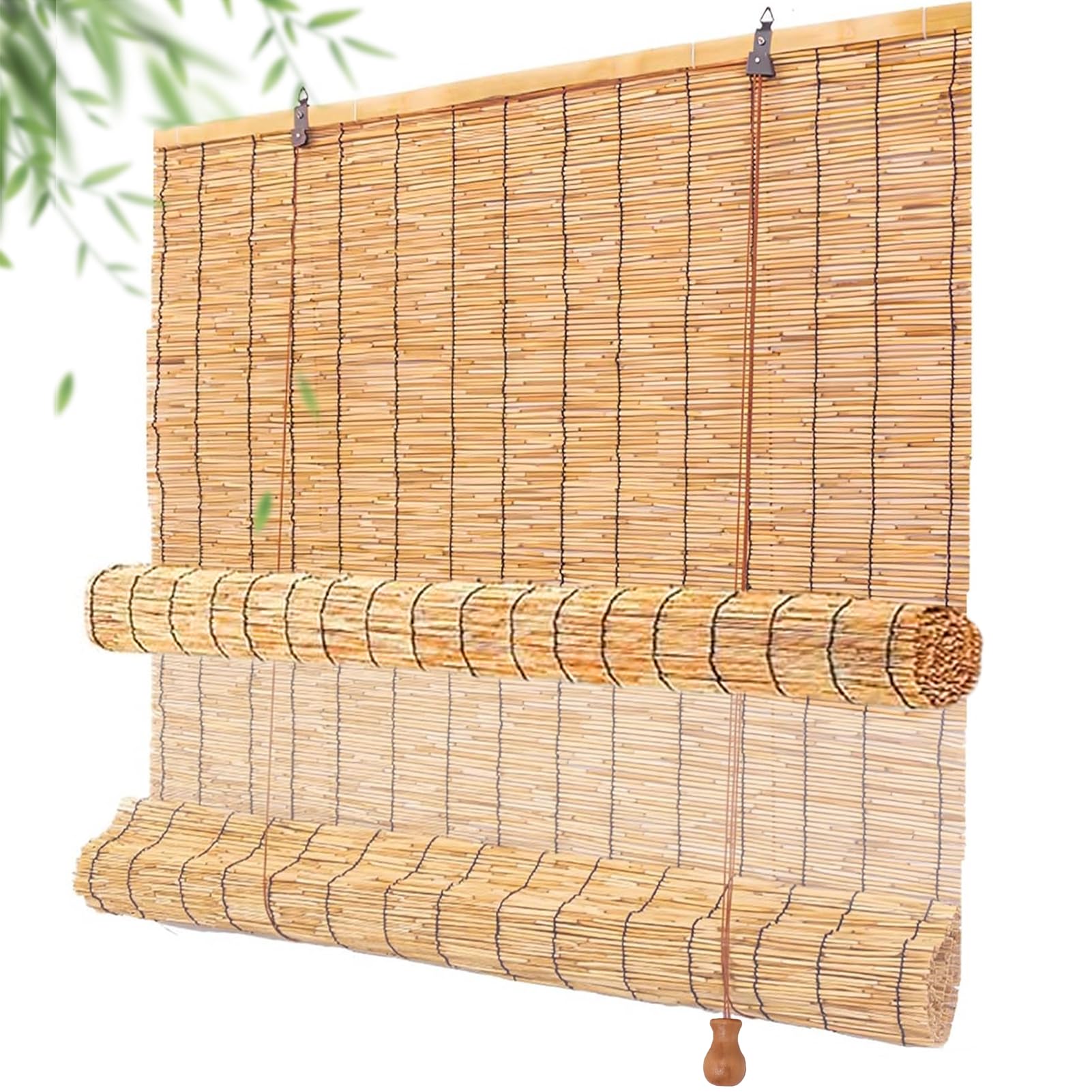 XIBANY Outdoor Blackout Shade Bamboo Blinds For Patio Roll Up Sunshade 36 48 90 100 120 150 160 180cm Natural Reed Curtains Roman Made To Measure Blind Bamboo For Kitchen Windows/Door/Pergol/Balcony
