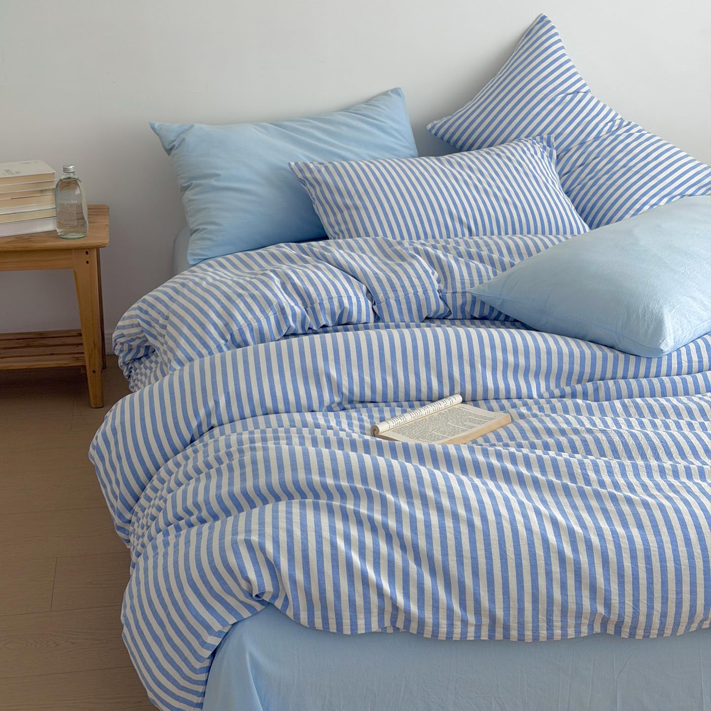 HoBaBa Single Bed Duvet Cover Set Blue White Striped Reversible Bedding Set โ image 1