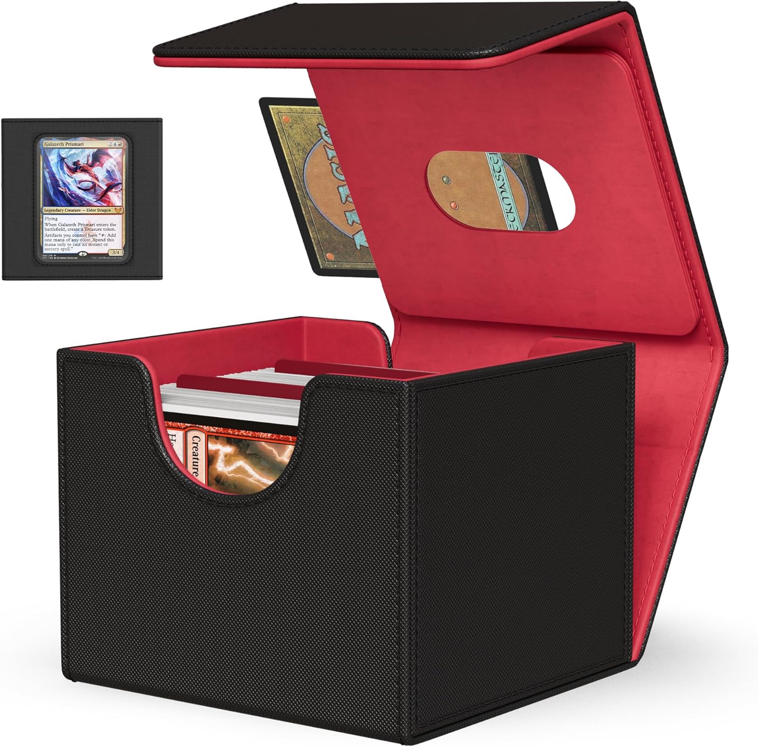 Kabinka MTG Deck Box with Window, Commander Deck Box for Trading Cards, Holds 100+ Double Sleeved Cards, Fits TCG CCG EDH (Black Red)