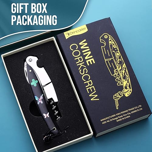 Miniatura 2 de Drincarier Sacacorchos con incrustaciones de madera de ébano, abridores de vino, sacacorchos, herramienta de llave de vino 3 en 1 con cortador de