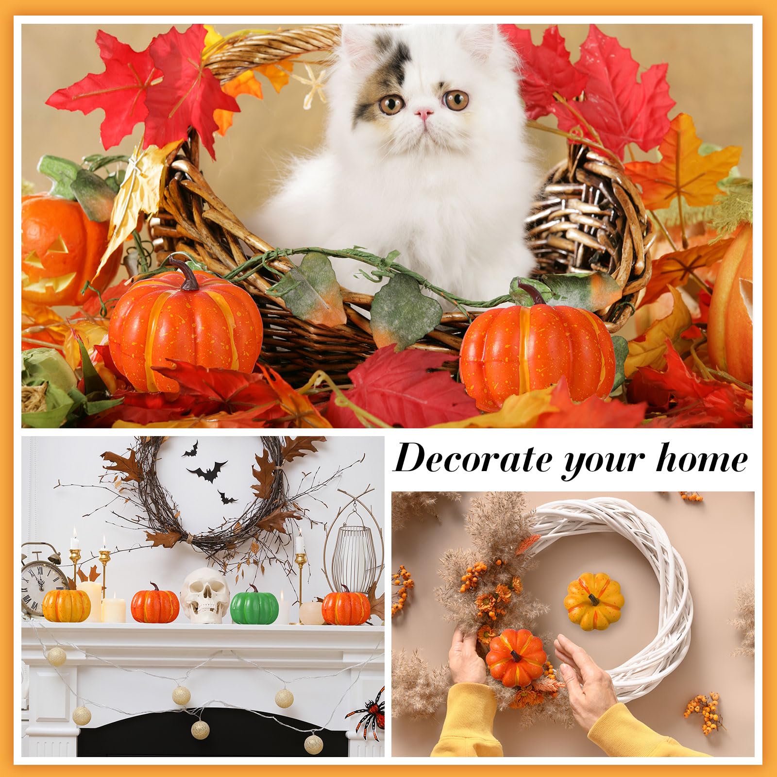 Liliful Confezione da 24 zucche artificiali arancioni raccolte autunnali da 10,2 cm, decorazioni rustiche decorative in schiuma, zucche per Halloween, Ringraziamento, matrimonio, tavolo da pranzo