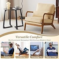 Vista 7 de VINGLI Silla decorativa de pana de alta calidad, con reposabrazos tapizada, cómoda silla de lectura de madera maciza con almohada lumbar, sillas