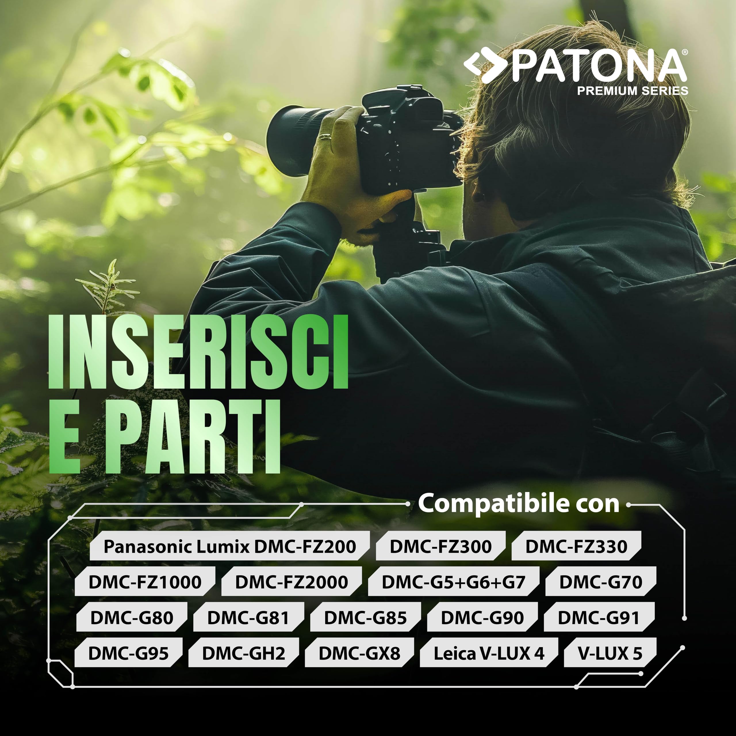 PATONA 2X Premium DMW-BLC12 Batteria 1100mAh – Ricambio per Panasonic DMW-BLC12E – per Lumix FZ200 FZ300 FZ330 FZ1000 FZ2000, G5 G6 G7 G70 G81 G85 G91, GH2, GX8 e Leica CL, Q Typ 116, V-Lux 4 5