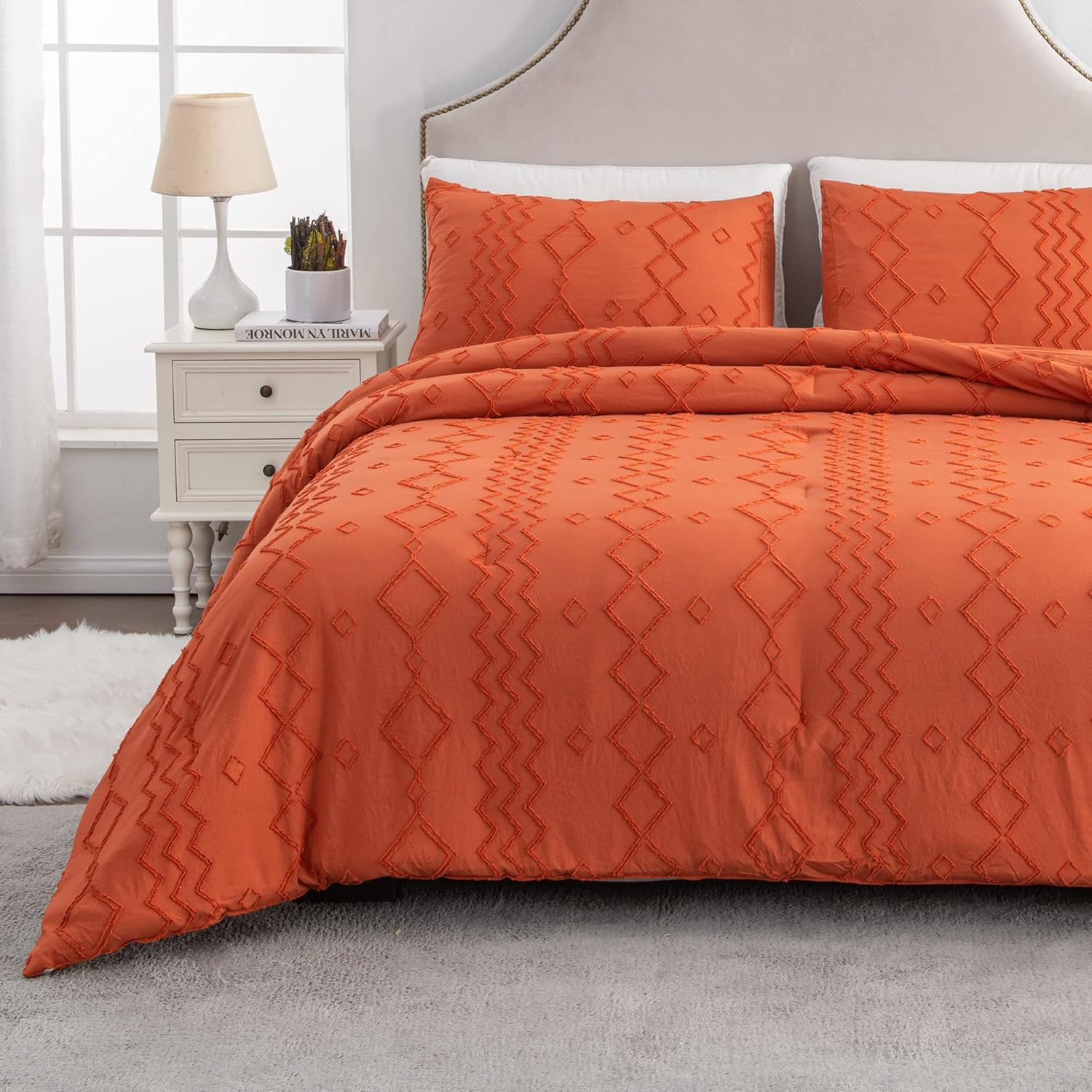 Andency Terracotta Tufted Comforter Set King(104x90Inch), 3