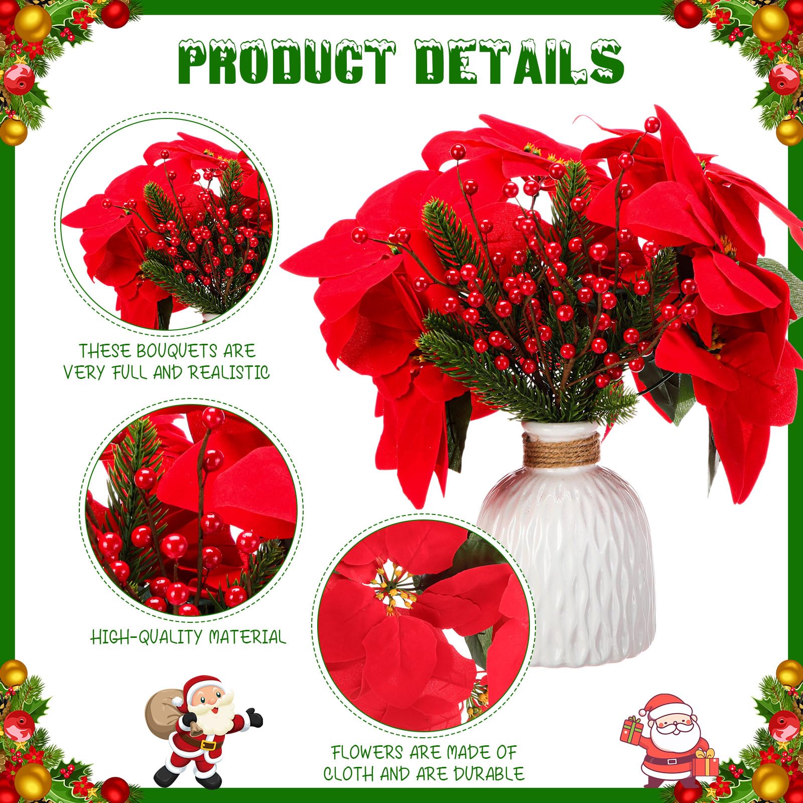 Hotop Paquete de 12 ramas artificiales de pino de Pascua de 14 pulgadas con bayas rojas, flores artificiales de Navidad para interiores y exteriores, adorno de árbol de Navidad, decoración del porche