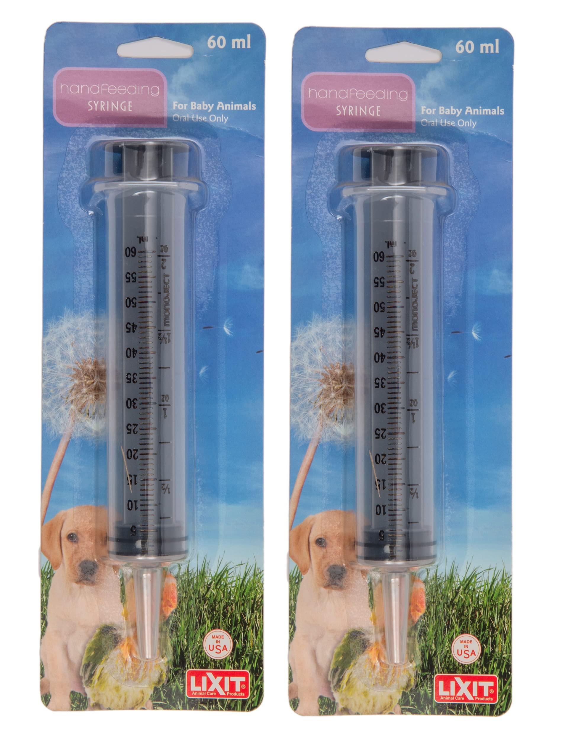 Lixit Hand Feeding Syringes for Puppies, Kittens, Rabbits and Other Baby Animals (60ML Pack of 2)