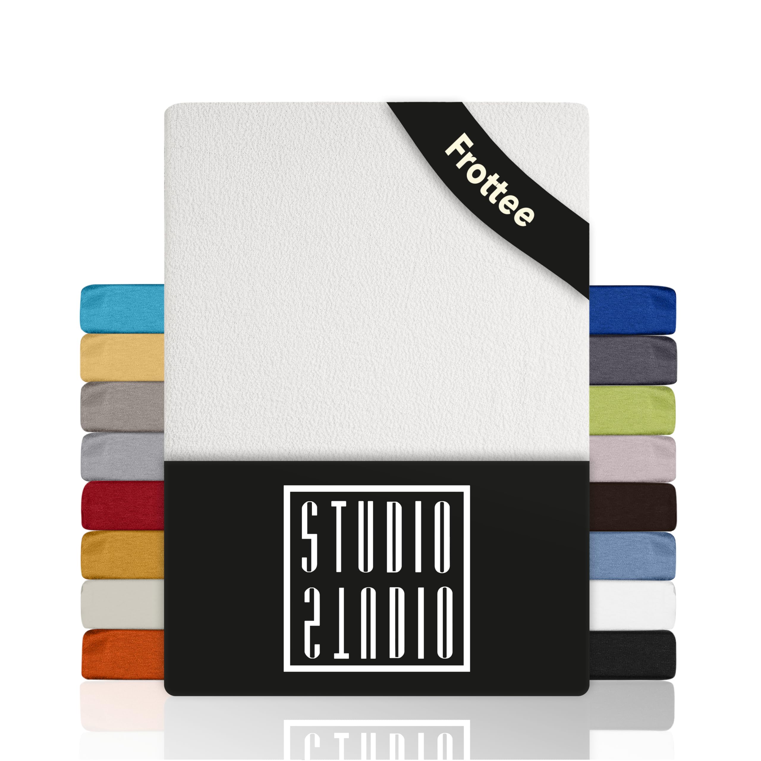 STUDIO Basic Frottee Spannbettlaken 180x200cm – weiches Frottee-Spannbetttuch aus 80 % Baumwolle & 20 % Polyester – Weiß – Öko-Tex Zertifiziert, bügelfrei & elastisch – für Matratzen 15–25cm