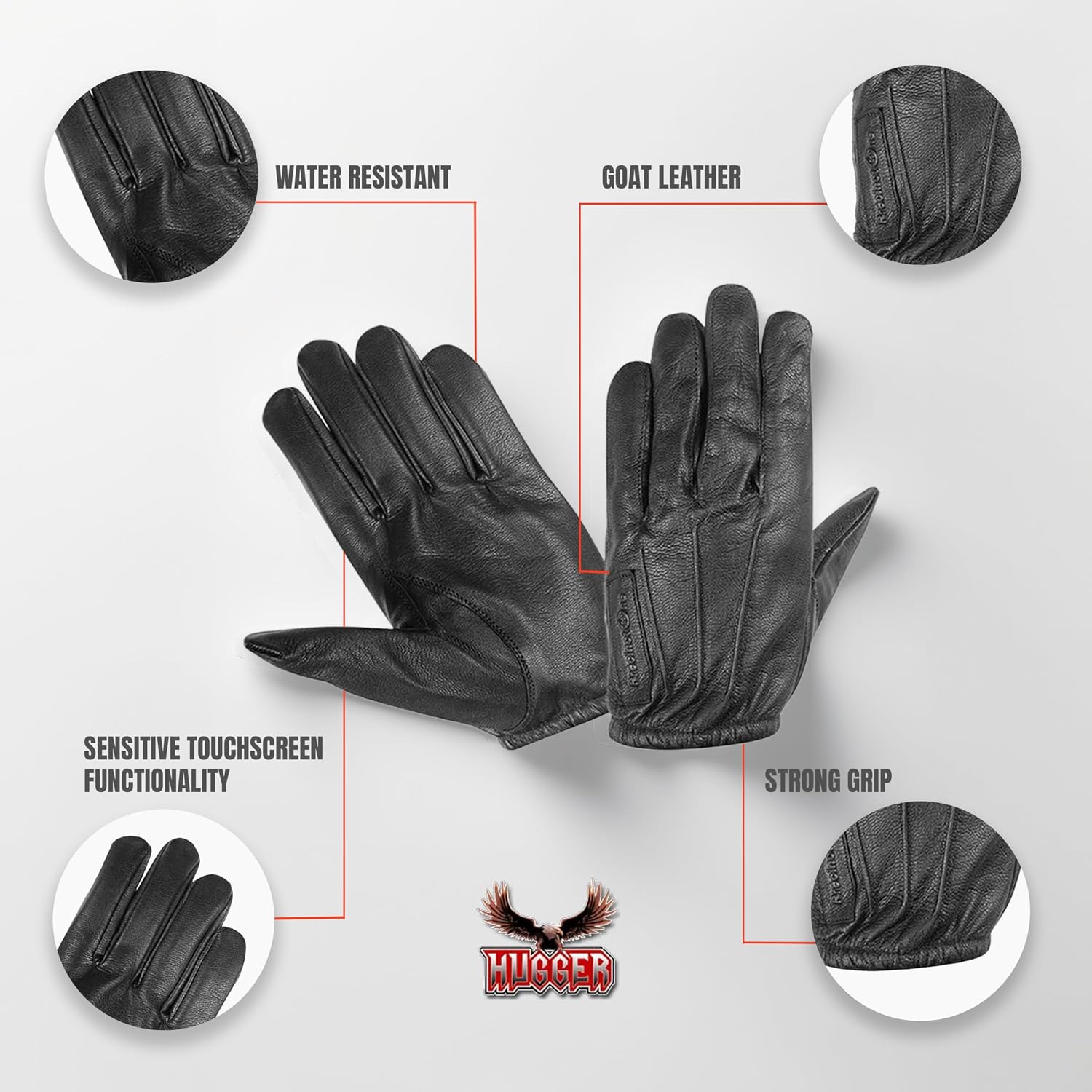 Hugger Men's Police Unlined Water Resistance Leather Driving or Pat Down Glove