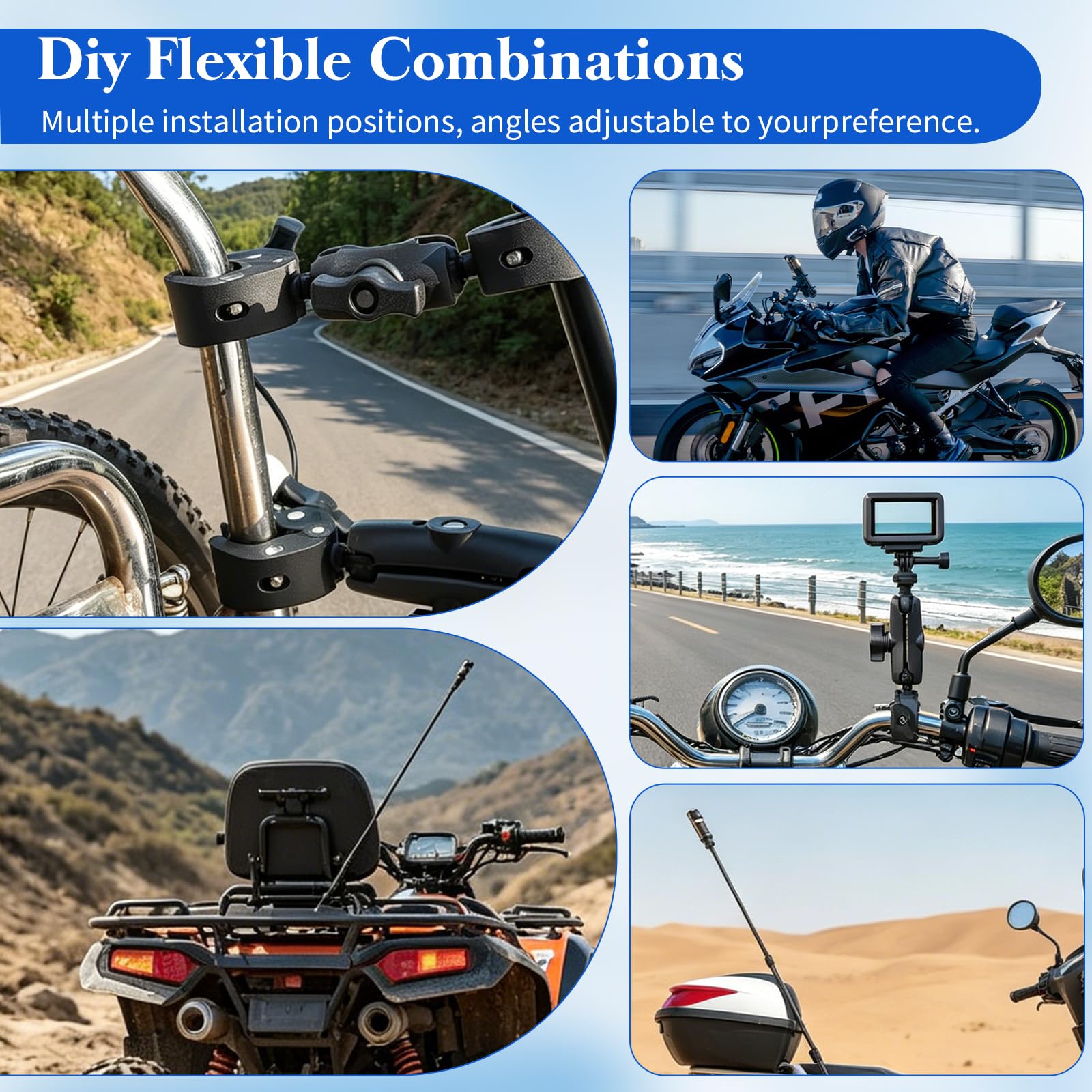 Soporte De Cámara para Moto Y Bicicleta, Abrazadera Doble Ajustable 360 Grados con Palo Selfie Invisible De 40-150cm, Compatible con Insta 360 X4 X5 para dji Osmo 360