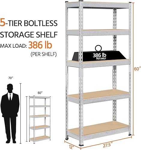 Miniatura 3 de Topeakmart 3 estantes utilitarios de 5 niveles, estantes de almacenamiento de metal, estantería de garaje, estantes de almacenamiento ajustables