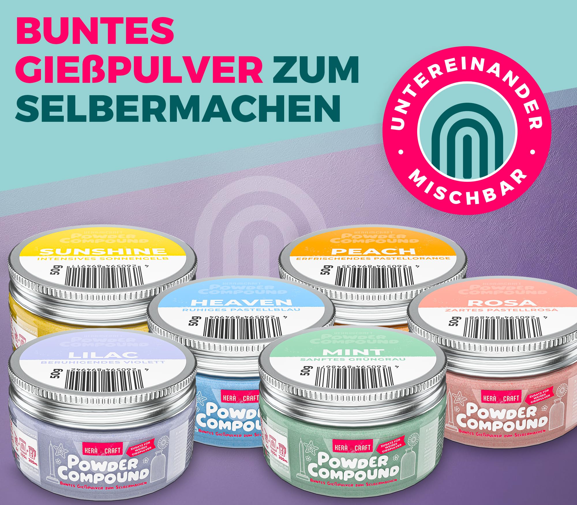 KERACRAFT Powder Compound Tester-Set No. 1 6x50g für buntes Gießpulver