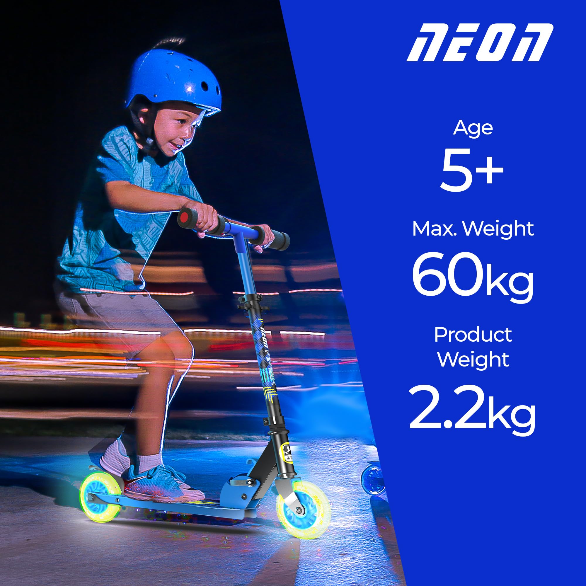 Yvolution Neon Apex - Patinete de 2 ruedas para niños, ruedas de 100 mm, manillar ajustable, color azul