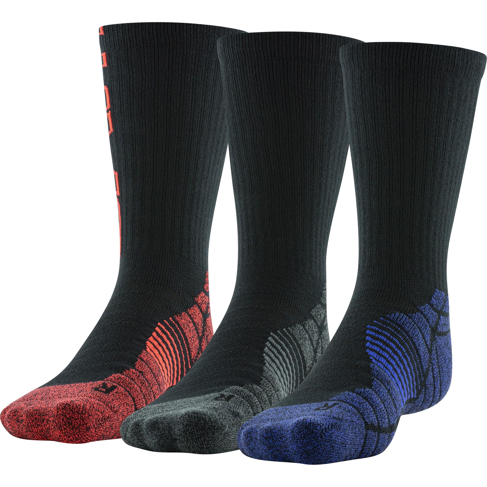 Under ArmourAdult Elevated Novelty Crew Socks, 3-Pairs, Black/Purple Assorted, Large