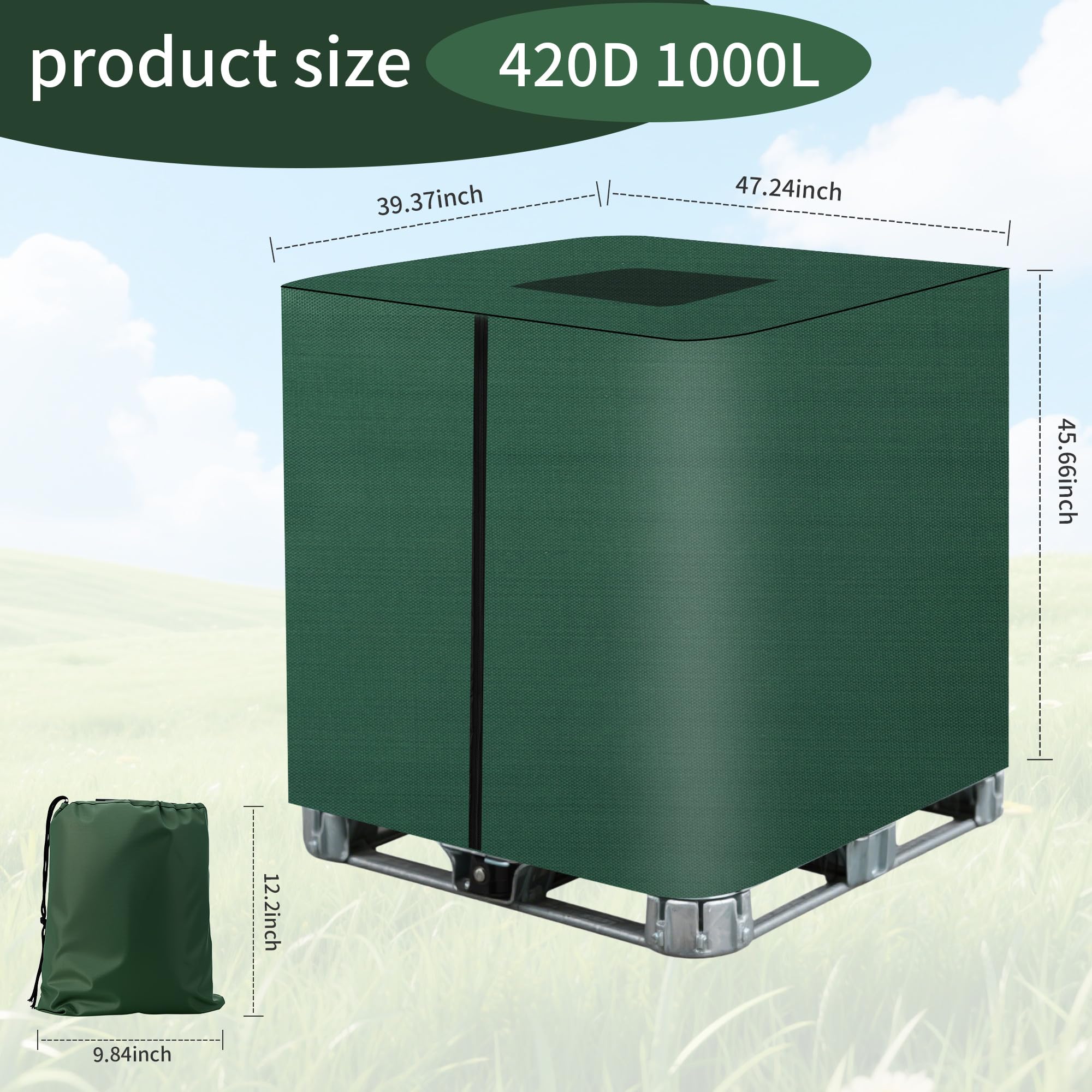Bâche pour Cuve IBC 1000L Housse Protection Anti-UV Anti-Poussière Fermeture Éclair Vert 116x100x120 cm