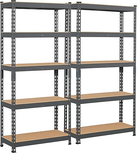 Miniatura 1 de Topeakmart 2 estantes utilitarios de 5 niveles, estantes de almacenamiento de metal, estantería de garaje, estantes de almacenamiento ajustables
