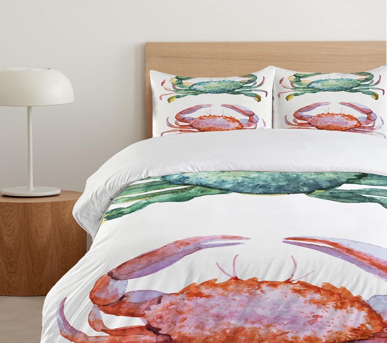 Ambesonne Crabs Duvet Cover Set, Watercolor Style Effect Sea Animal Theme Pattern Illustration of Crabs Artwork Print, Decorative 3 Piece Bedding Set with 2 Pillow Shams, Queen Size, Orange Teal