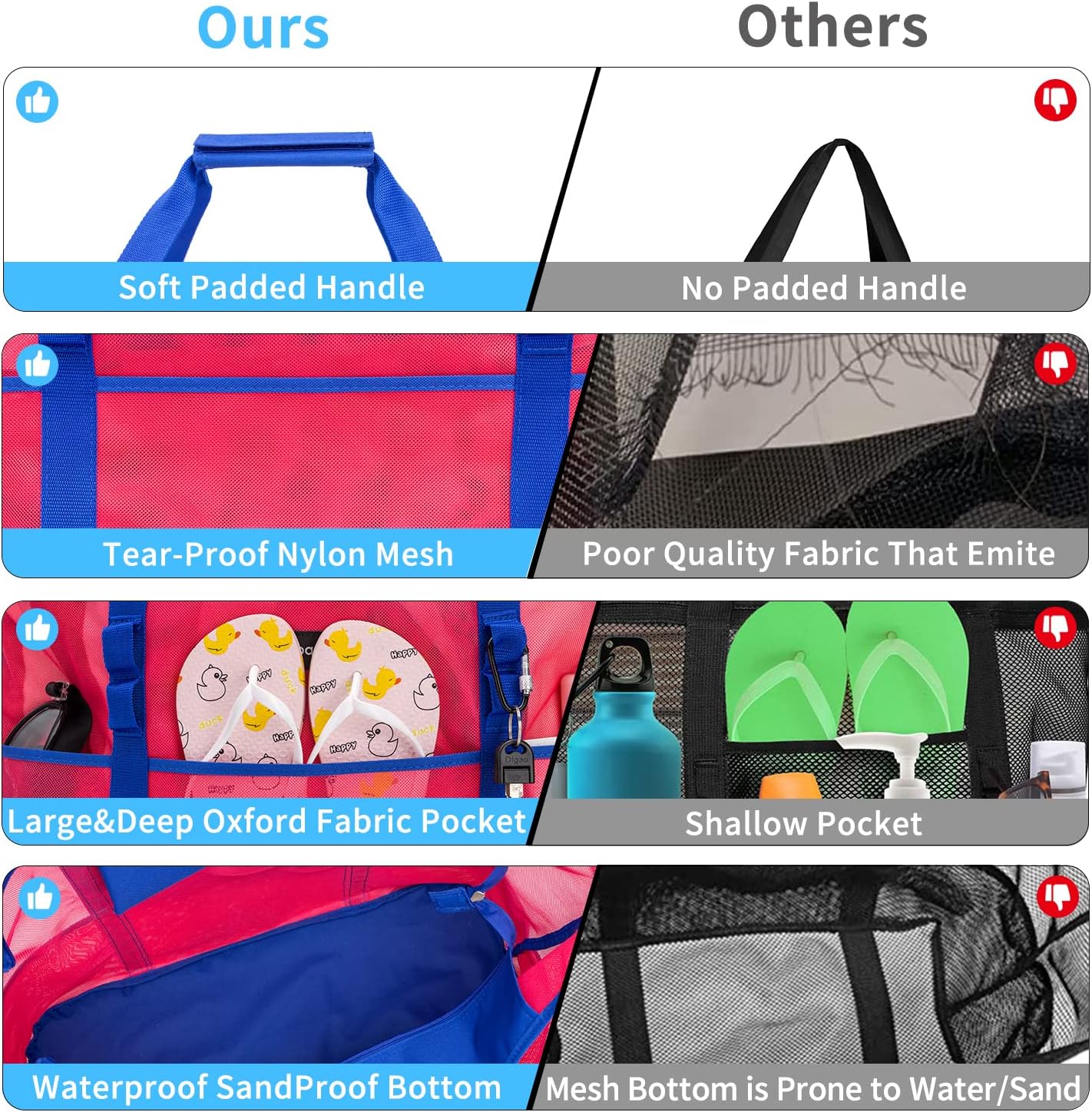 KABAQOO Mesh Beach Bag, Extra Large Beach Bags with 9 Pockets & Zipper Waterproof Lightweight Beach Tote for Beach/Pool Trip image 5
