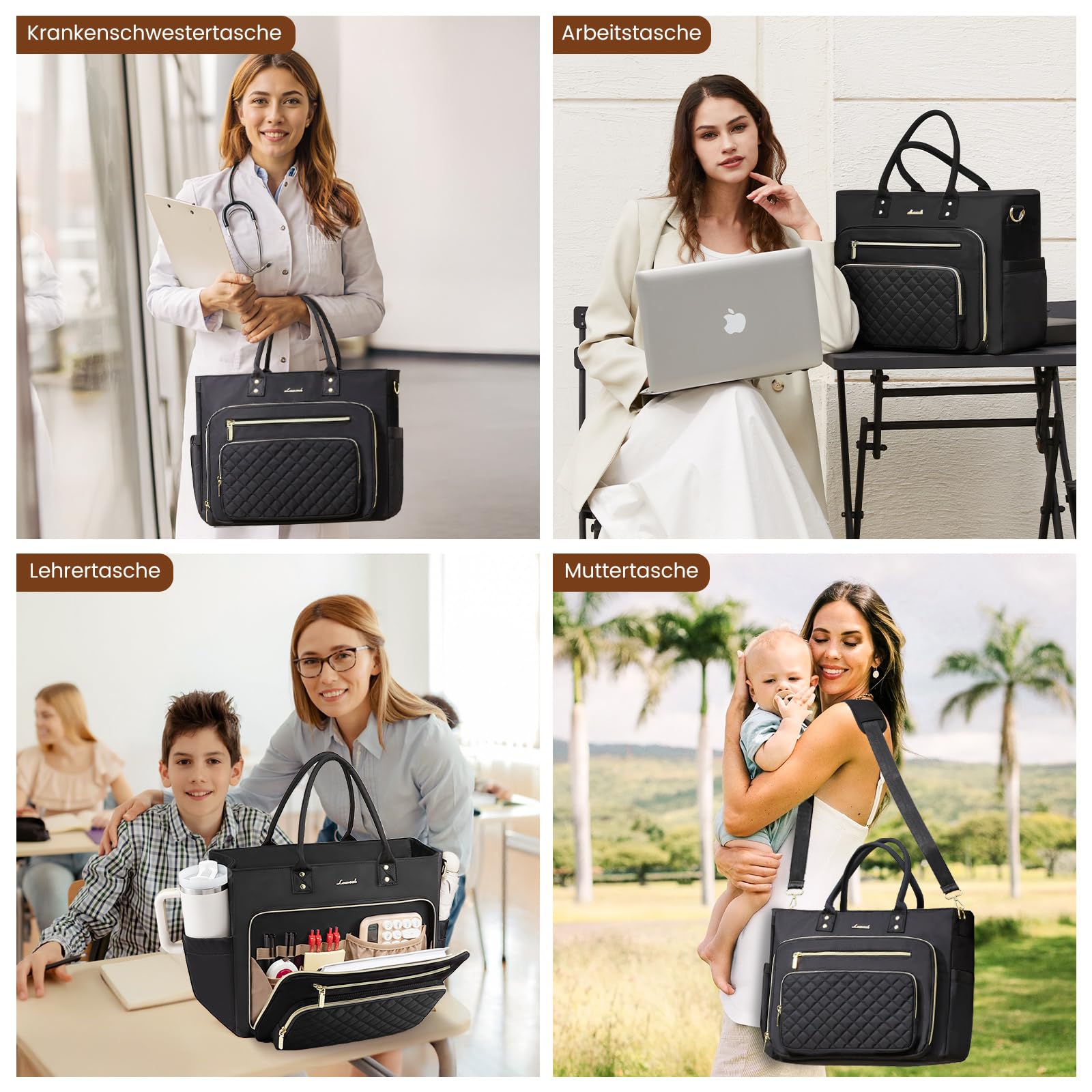 LOVEVOOK Lehrertasche Damen Groß, 15.6 Zoll Laptoptasche Arbeitstasche