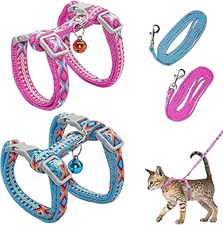 2pcs Verstellbare Geschirre Katzenleine Set, Nylon Geschirre Katzenleine, Geschirr mit Leine für Kätzchen,Kätzchen HaustiereKatzengeschirr Katzengeschirr mit Leine Ausbruchsicher（Hellblau&Rosa） product image