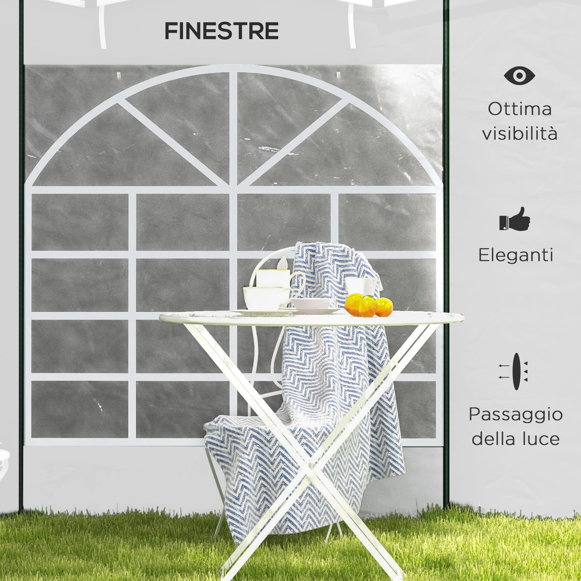 Outsunny Set 2 Pareti Laterali per Gazebo 3x3 m e 3x6m 295x195cm Bianco | Teli per Gazebo, Finestre, Tende Avvolgibili, Tessuto Oxford