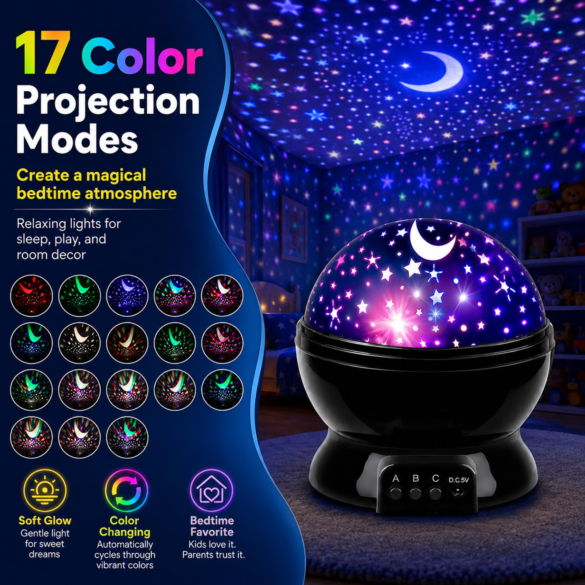 MOKOQI Proyector de Halloween con luces LED para decoración de fiestas en interiores, rotación de 360 grados, proyector de luz nocturna, juguetes para niños, regalos para niños de 5 a 8 años