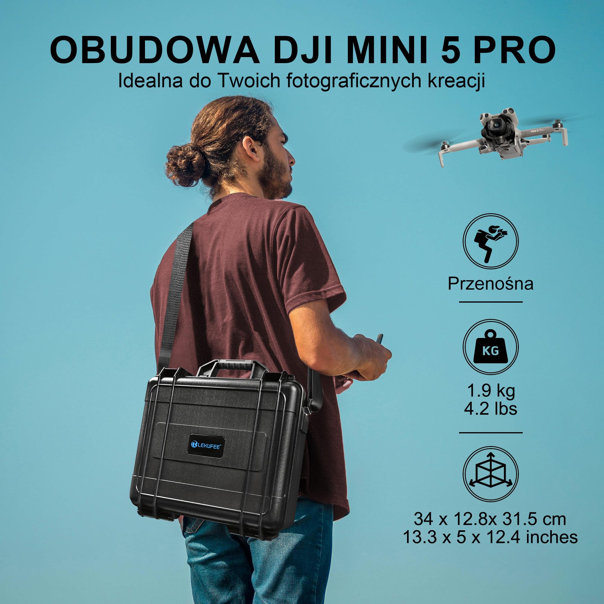 Lekufee Wodoodporna twarda walizka transportowa dla drona DJI Mini 5 Pro, Fly More Combo, DJI RC 2/RC N3, 6 baterii, stacja ładująca i inne akcesoria (tylko walizka)