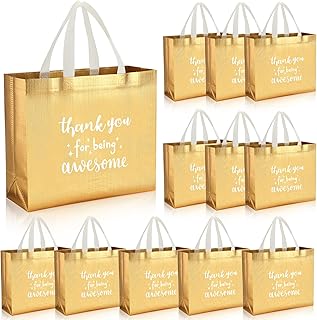 Sanwuta 12 Pcs Employee Appreciation Glossy Reusable Gift Bags 12.2 x 4.7 x 11 Inch Thank You for Being Awesome Gift Bags Thank You Gift Bags with Handles for Employee Doctor Women (Gold, White)