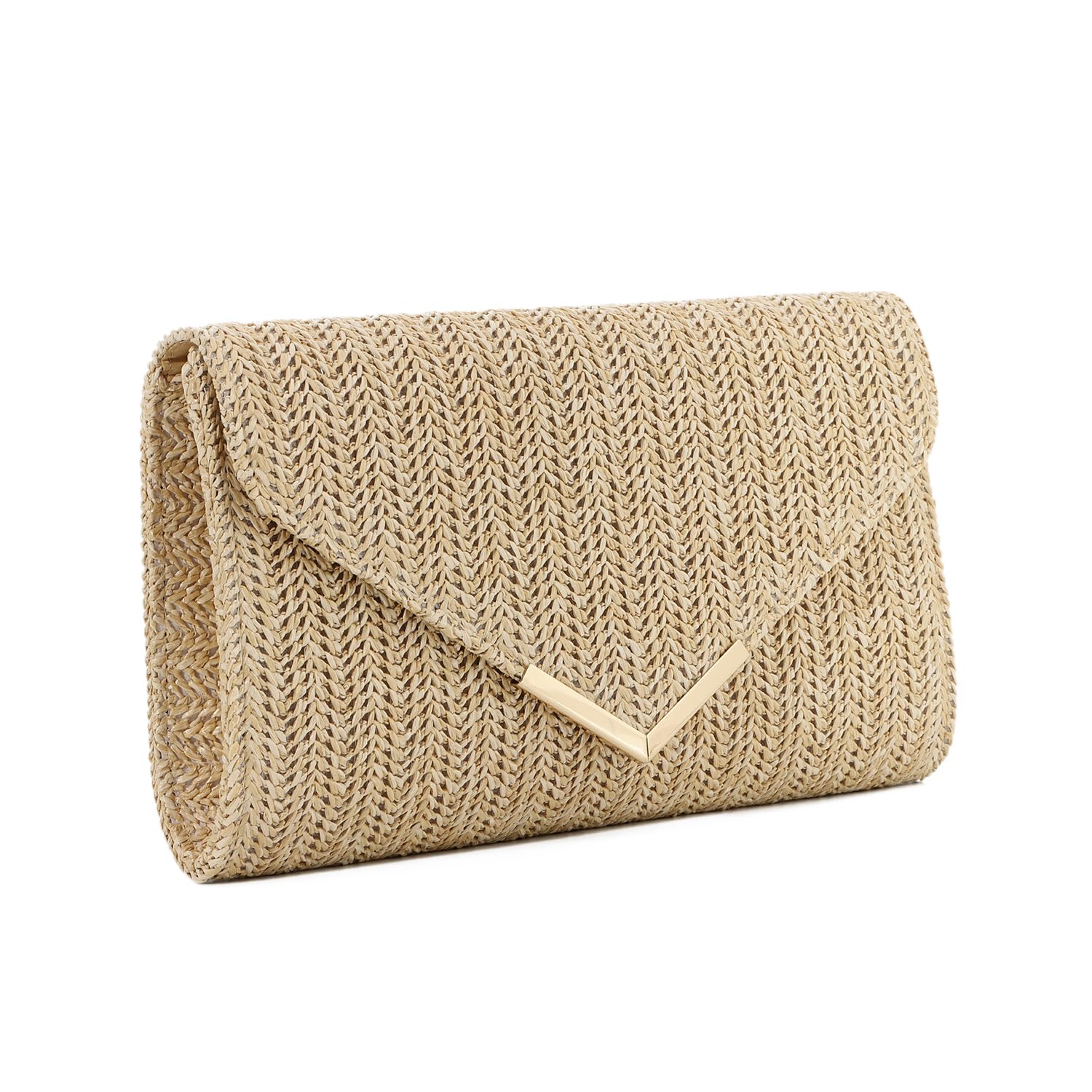 LHHMZ Pochette en paille pour femme Pochette en rotin et raphia Sac à main de plage tissé Pochette de fête de voyage de mariage