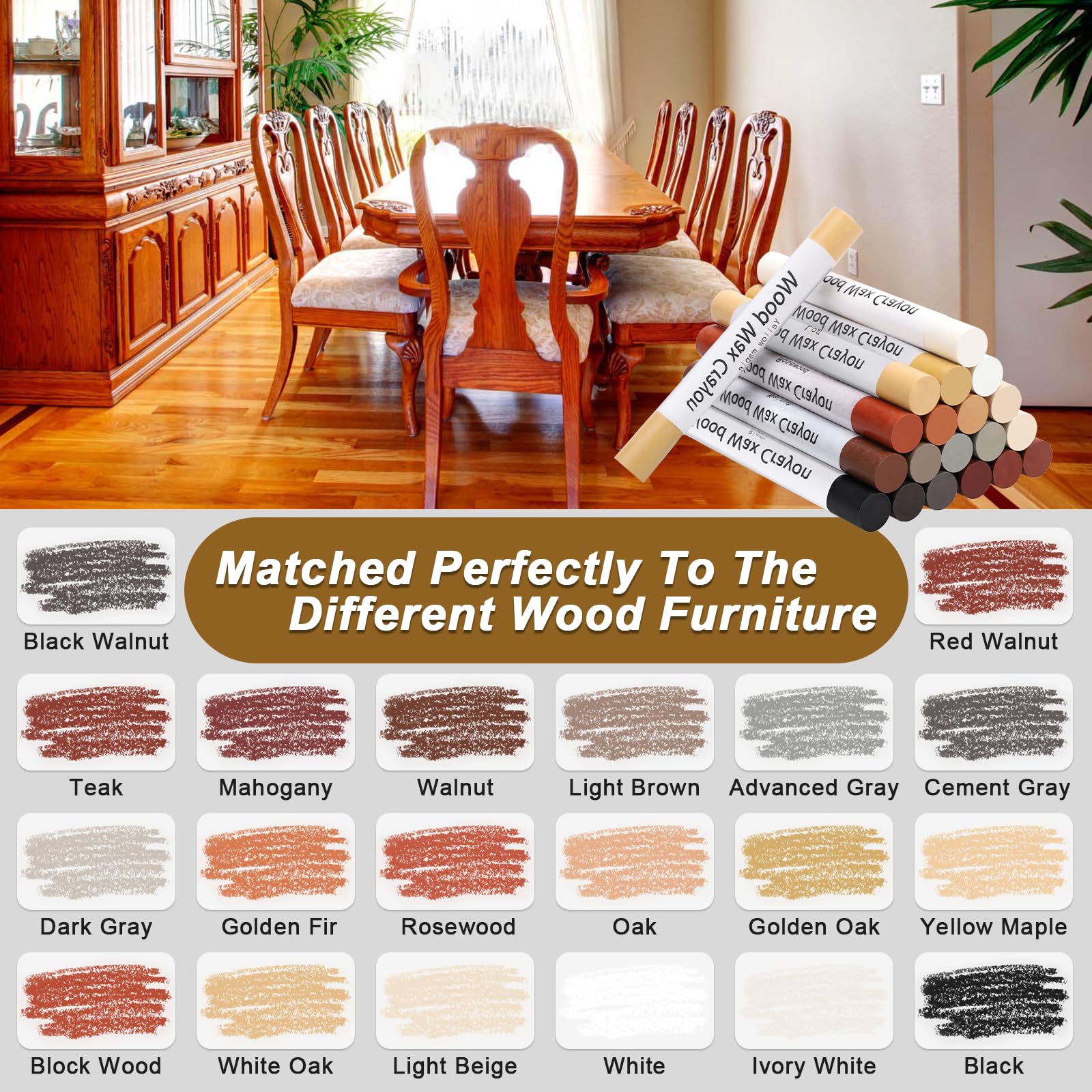20Pcs Furniture Repair Wax Crayons Kit, Wood Filler Stick - Image 3