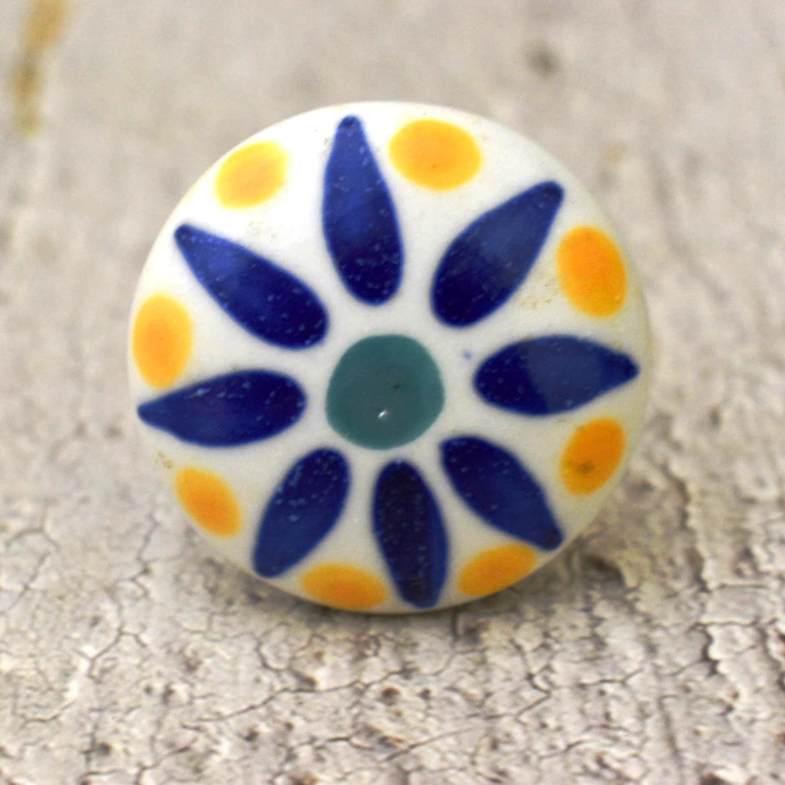 Boutons Tiroir Céramique ARTISNO Lot 20 - Jaune Et Blanc 3.8cm, Fabriqués Main Inde